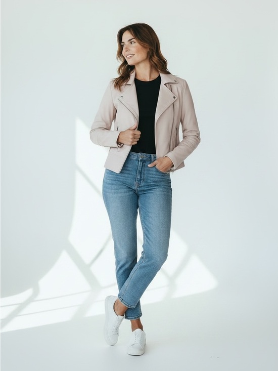 Johnston & Murphy Jackets & Blazers - Johnston & Murphy Women's Taupe Leather Moto Jacket